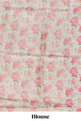 Borderless sandal floral design art tissue saree with self pallu and floral design blouse