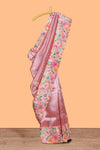 Peach shade plain art tissue saree with contrast colorful floral border and blouse