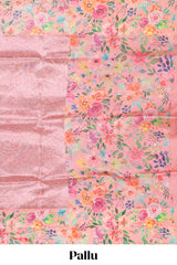 Peach shade plain art tissue saree with contrast colorful floral border and blouse