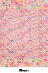 Peach shade plain art tissue saree with contrast colorful floral border and blouse