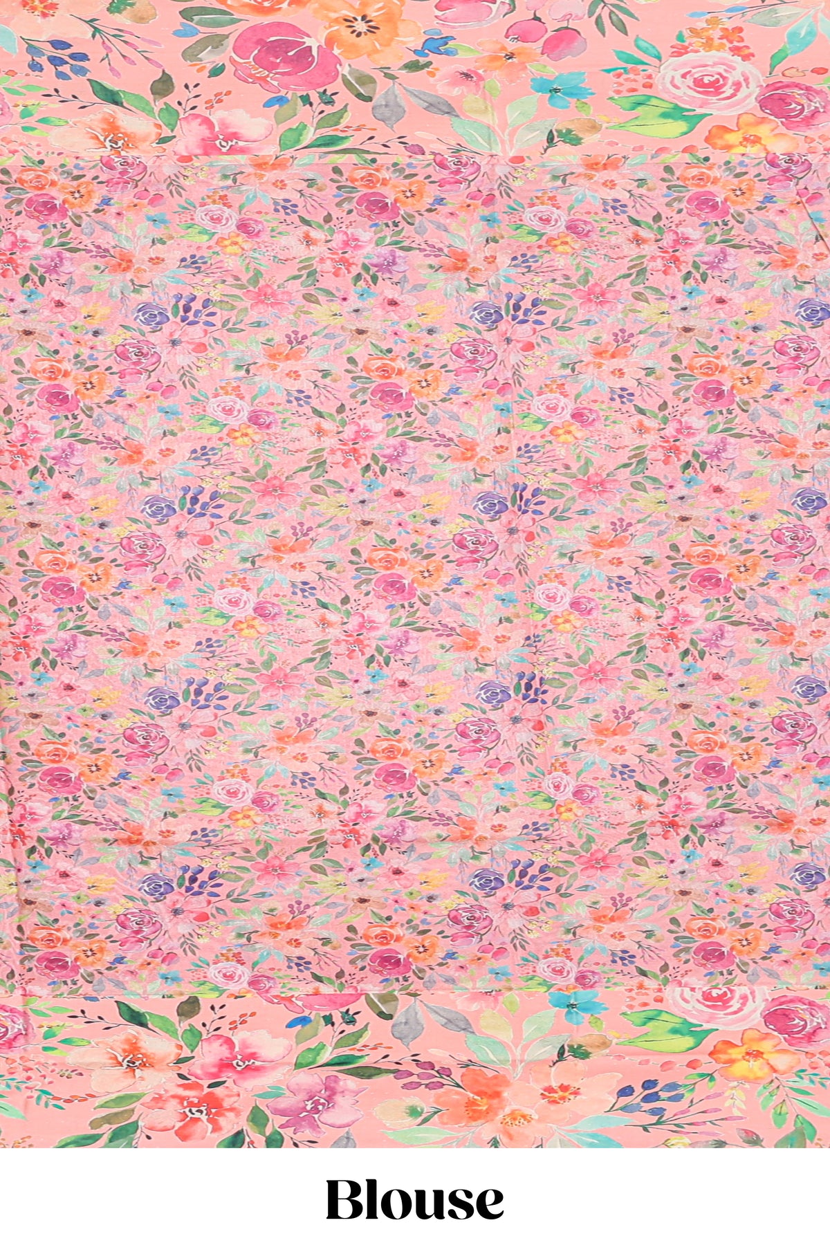 Peach shade plain art tissue saree with contrast colorful floral border and blouse