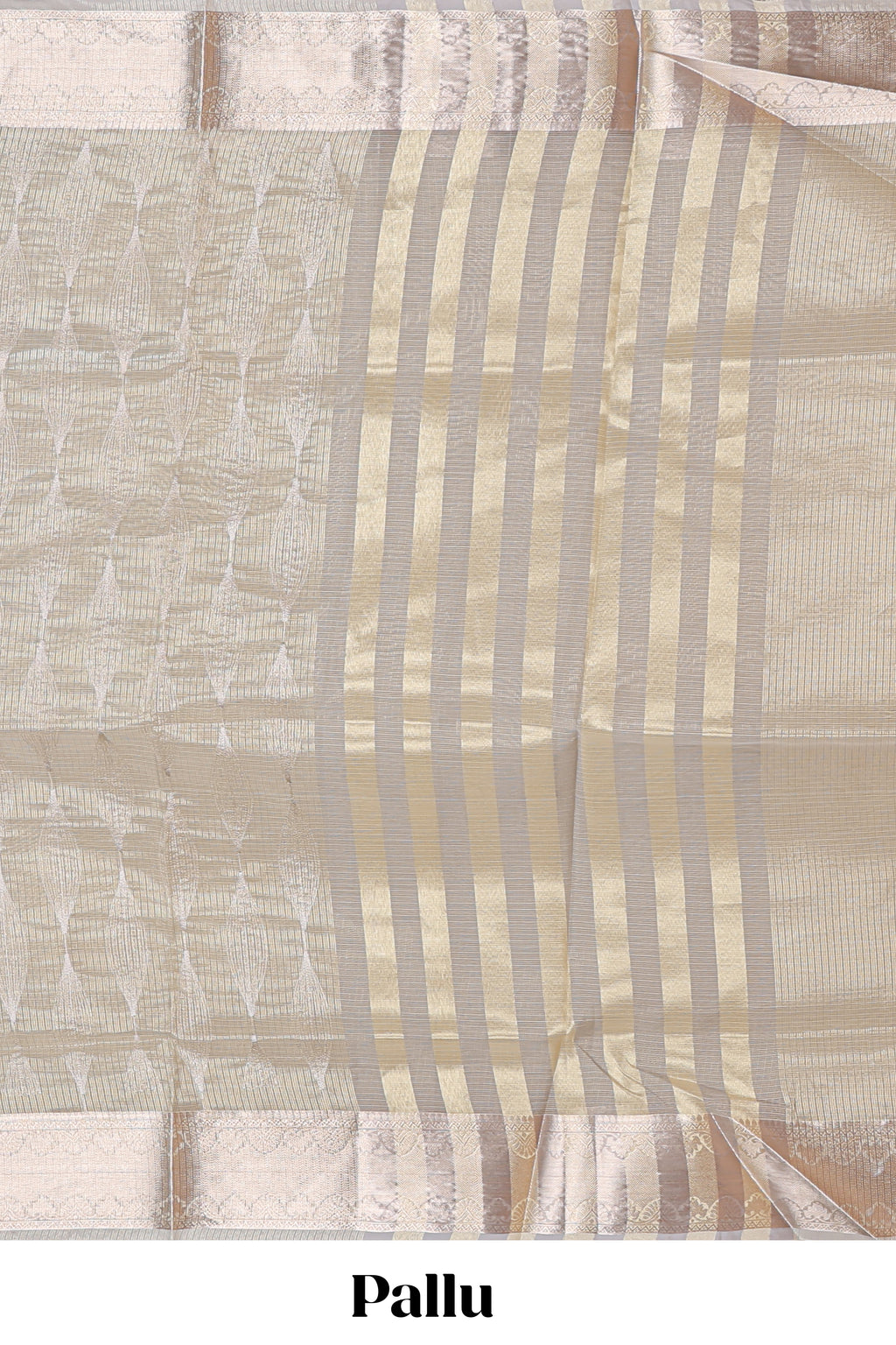 Silver grey shade geometric design art tissue saree with zari border and bouse