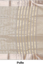 Silver grey shade geometric design art tissue saree with zari border and bouse