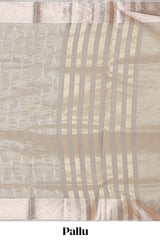 Silver grey shade geometric design art tissue saree with zari border and bouse