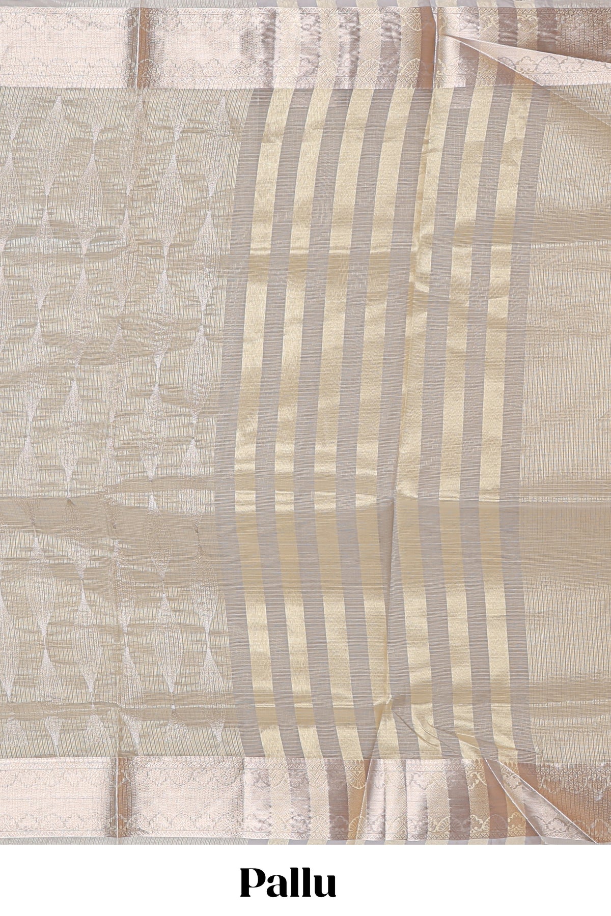 Silver grey shade geometric design art tissue saree with zari border and bouse