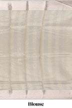 Silver grey shade geometric design art tissue saree with zari border and bouse