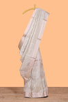Ivory leaf patterned zari design art tissue saree with zari border and plain blouse