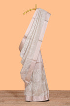 Ivory leaf patterned zari design art tissue saree with zari border and plain blouse