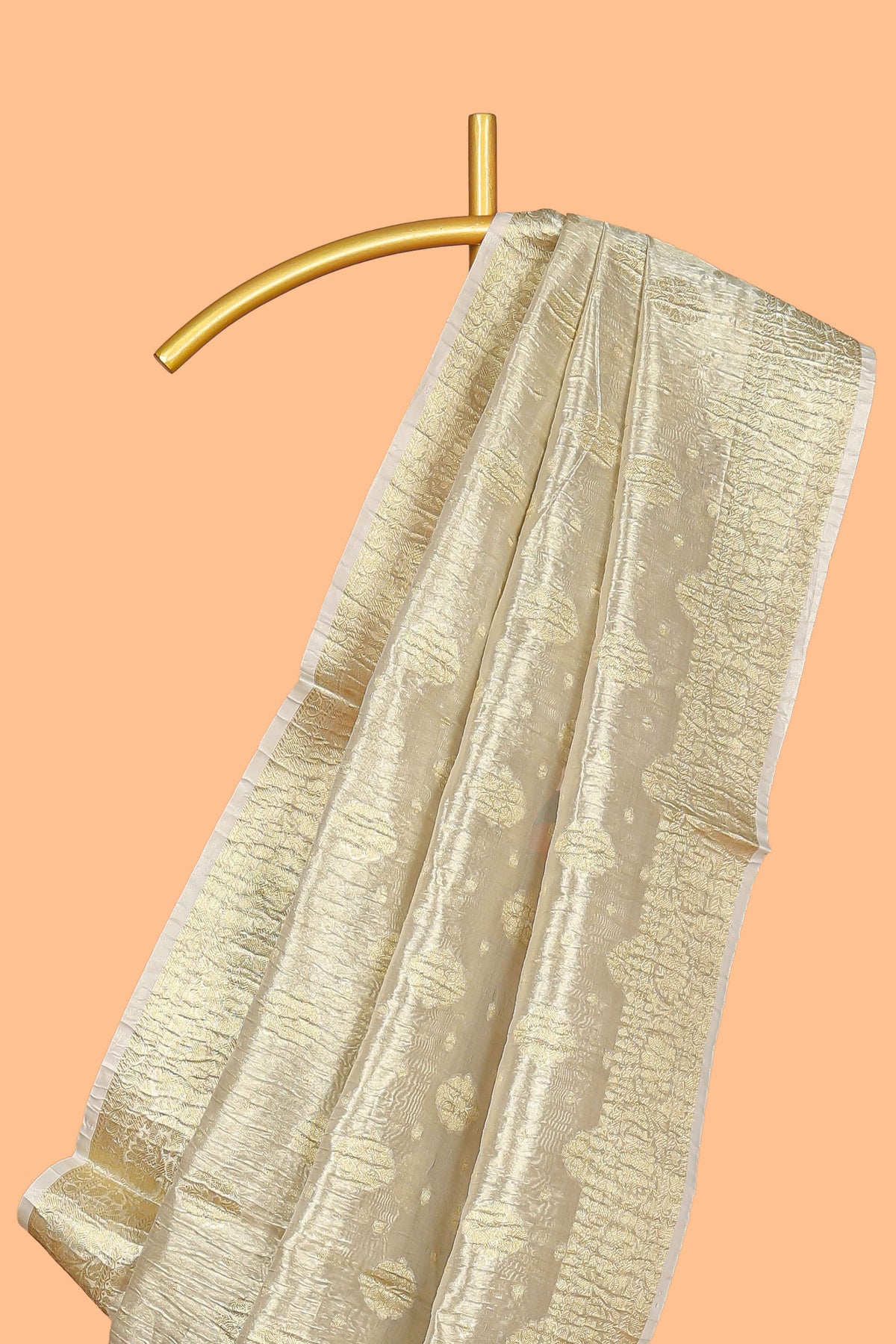 Gold color butta designs art tissue saree with zari border and plain blouse
