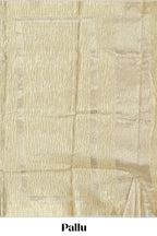 Gold color butta designs art tissue saree with zari border and plain blouse