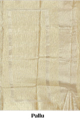 Gold color butta designs art tissue saree with zari border and plain blouse