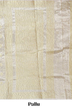 Silver shade glod floral butta design art tissue saree with zari border and plain blouse