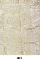 Silver shade glod floral butta design art tissue saree with zari border and plain blouse