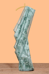 Borderless bottle green floral design art tissue saree with self pallu and floral blouse