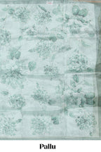 Borderless bottle green floral design art tissue saree with self pallu and floral blouse
