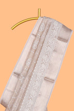 Almond beige Floral vine and ornamental motifs art tissue saree with self zari border and Matching blouse