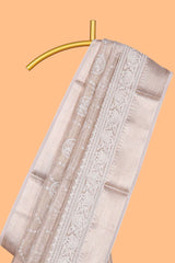 Almond beige Floral vine and ornamental motifs art tissue saree with self zari border and Matching blouse