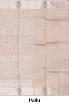 Almond beige Floral vine and ornamental motifs art tissue saree with self zari border and Matching blouse