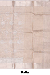 Almond beige Floral vine and ornamental motifs art tissue saree with self zari border and Matching blouse