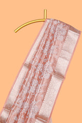 Peach floral design art tissue saree with self zari border and Matching blouse along with the floral designed pallu