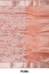 Peach floral design art tissue saree with self zari border and Matching blouse along with the floral designed pallu