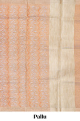 Copper geometric and floral motifs art tissue saree with self zari border and contrastr blouse