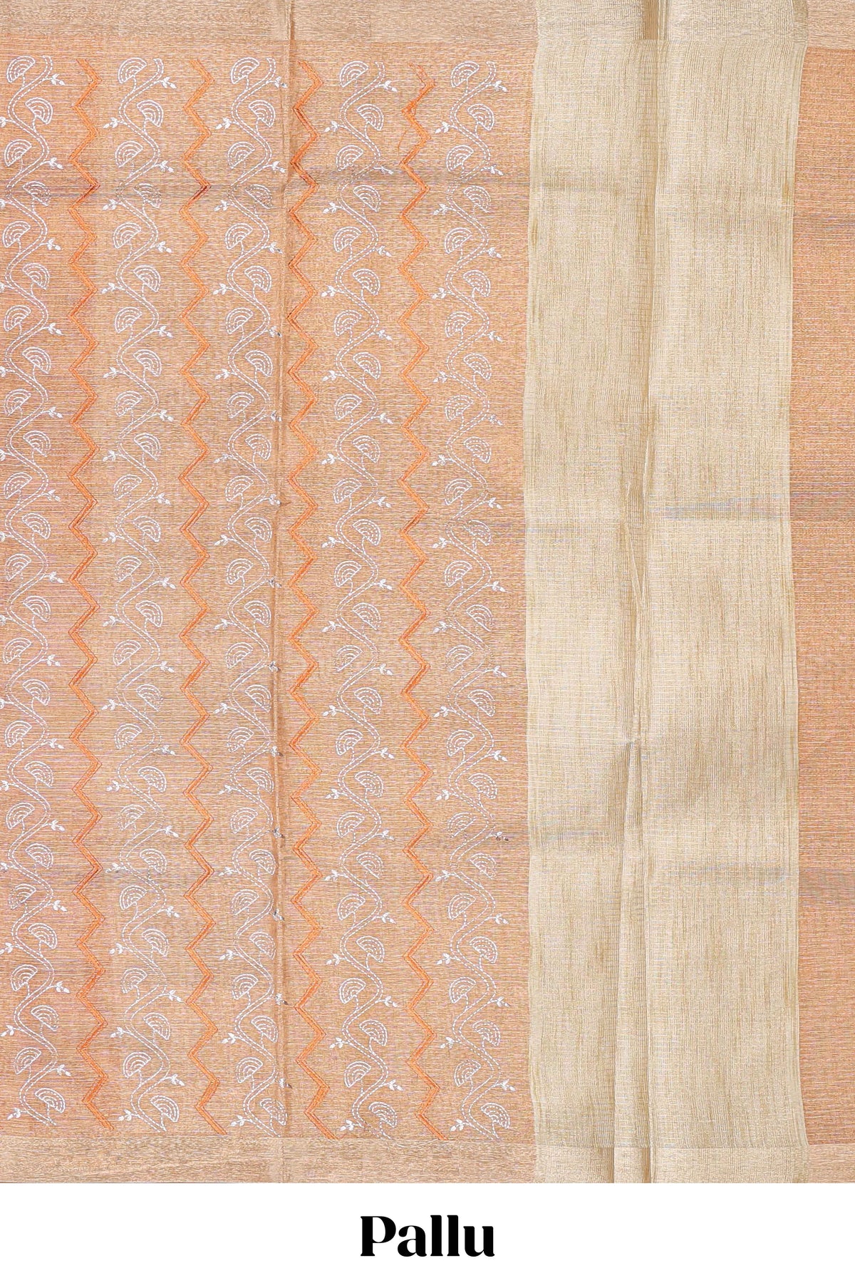 Copper geometric and floral motifs art tissue saree with self zari border and contrastr blouse