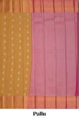 Mustard yellow stripes design tissue saree with contrast border and pallu