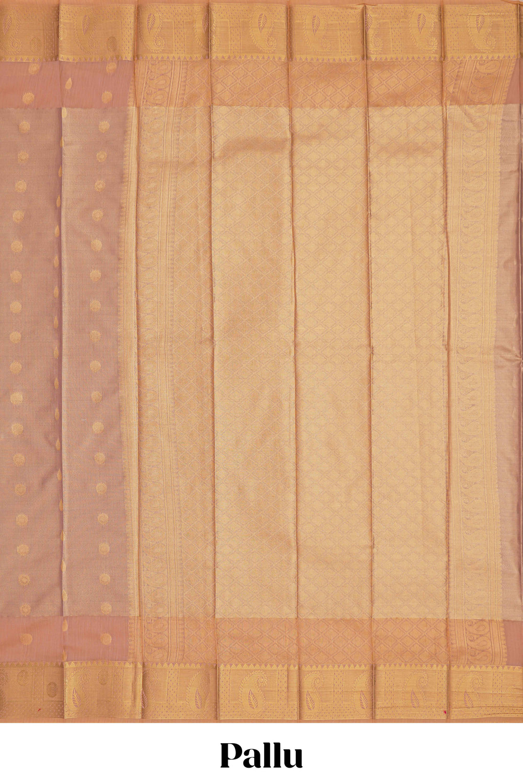 Faded peach motifs design tissue saree with contrast border and matching blouse