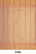 Faded peach motifs design tissue saree with contrast border and matching blouse