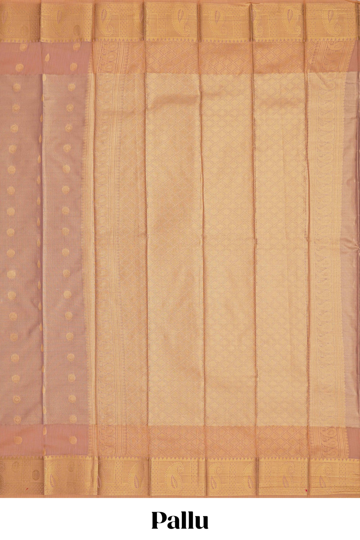 Faded peach motifs design tissue saree with contrast border and matching blouse