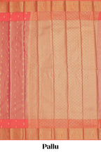 Peach motifs design tissue saree with contrast border and matching blouse
