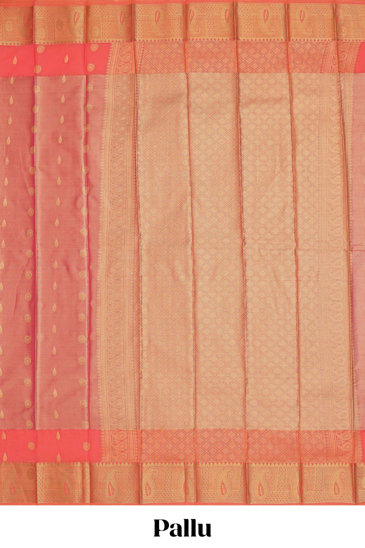 Peach motifs design tissue saree with contrast border and matching blouse