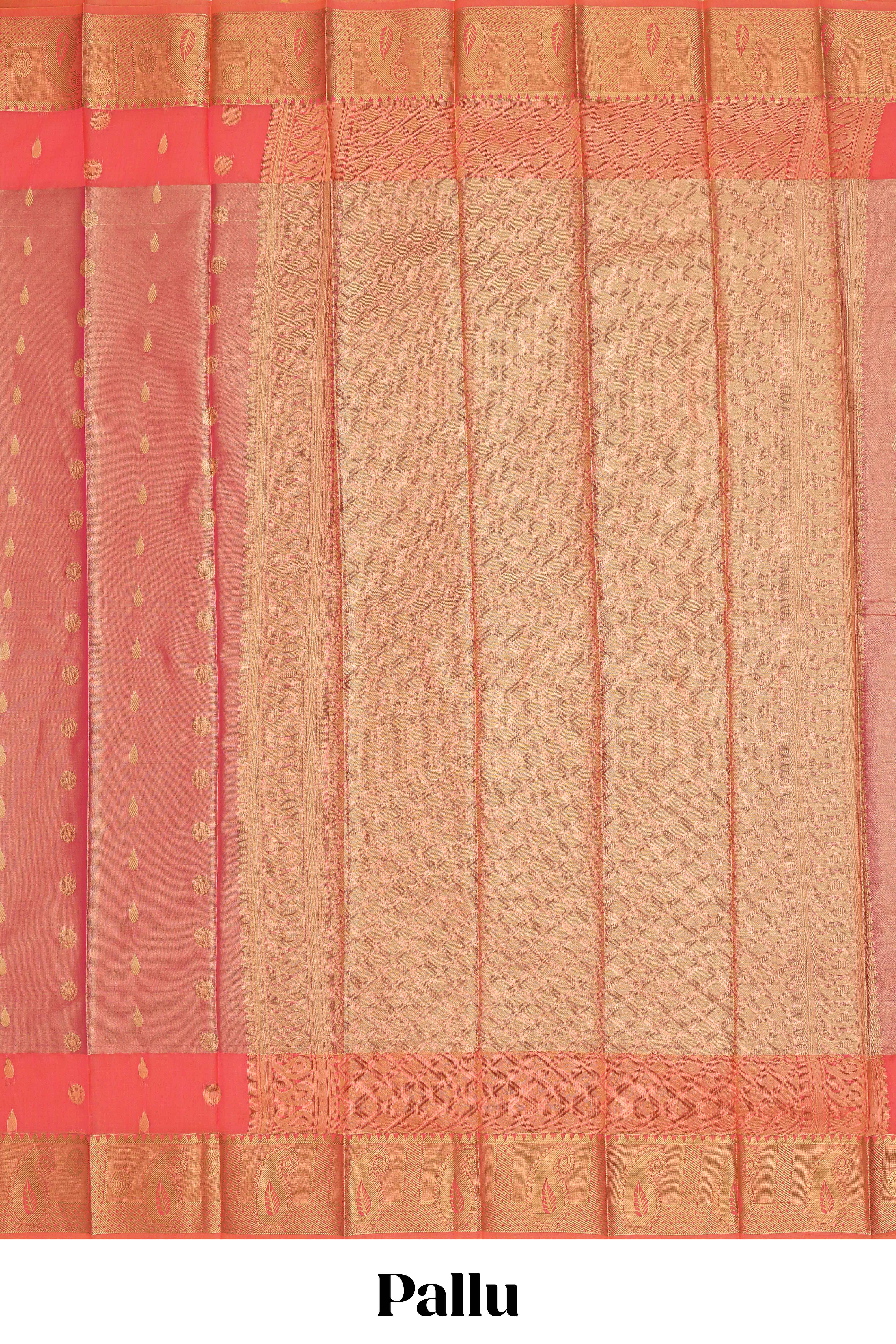 Peach motifs design tissue saree with contrast border and matching blouse