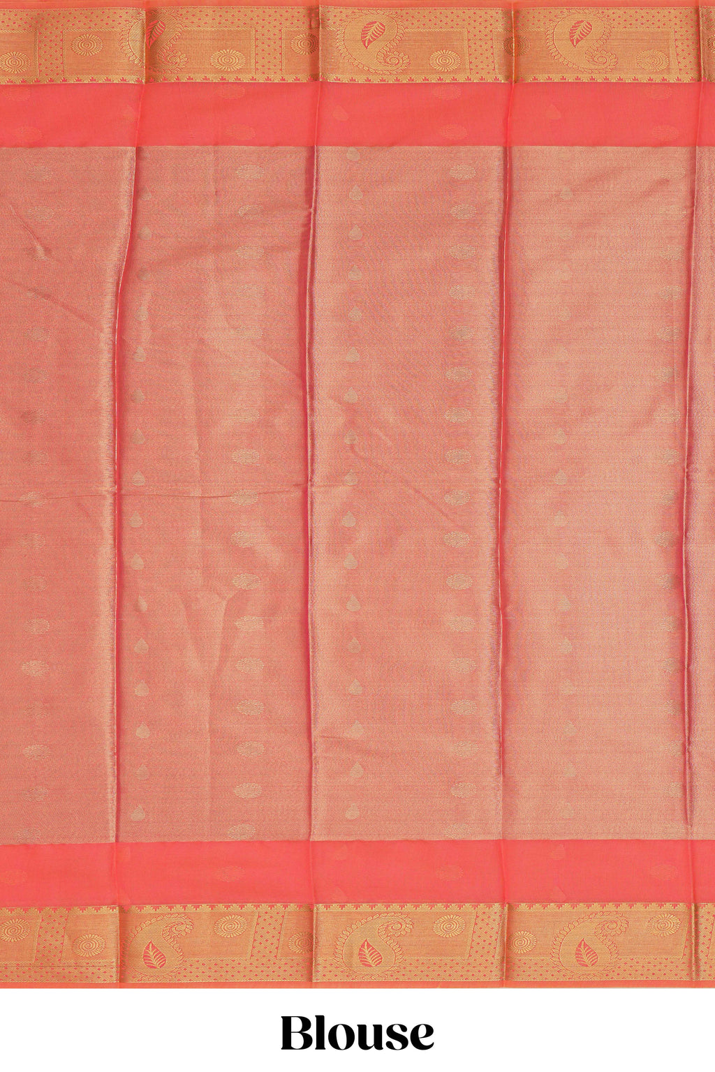 Peach motifs design tissue saree with contrast border and matching blouse