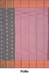 Dim grey stripes design tissue saree with contrast border and blouse