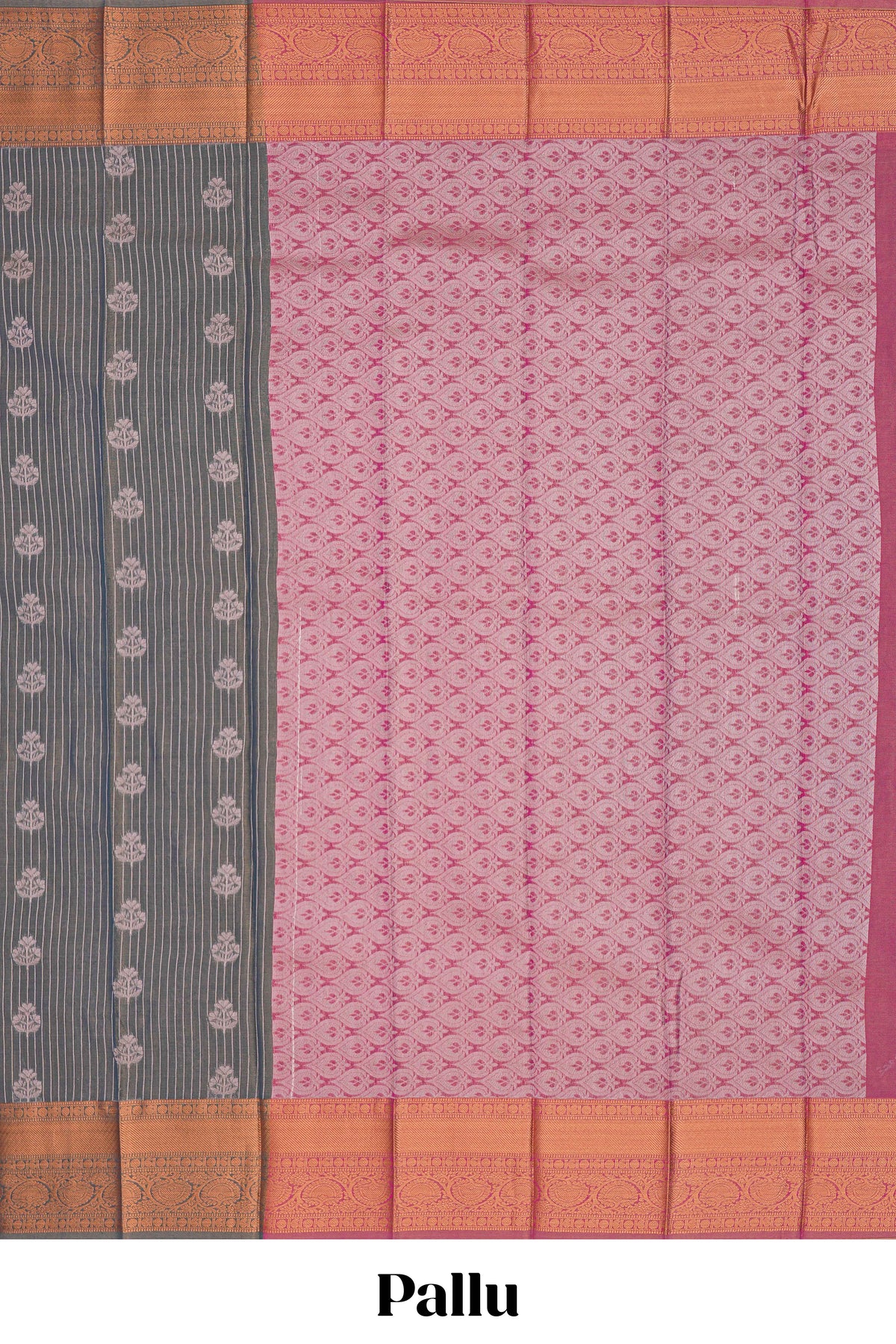 Dim grey stripes design tissue saree with contrast border and blouse