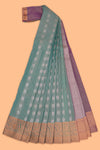 Pine green stripes design tissue saree with contrast border and blouse