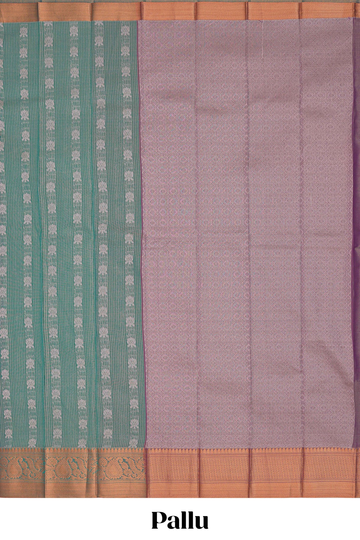 Pine green stripes design tissue saree with contrast border and blouse