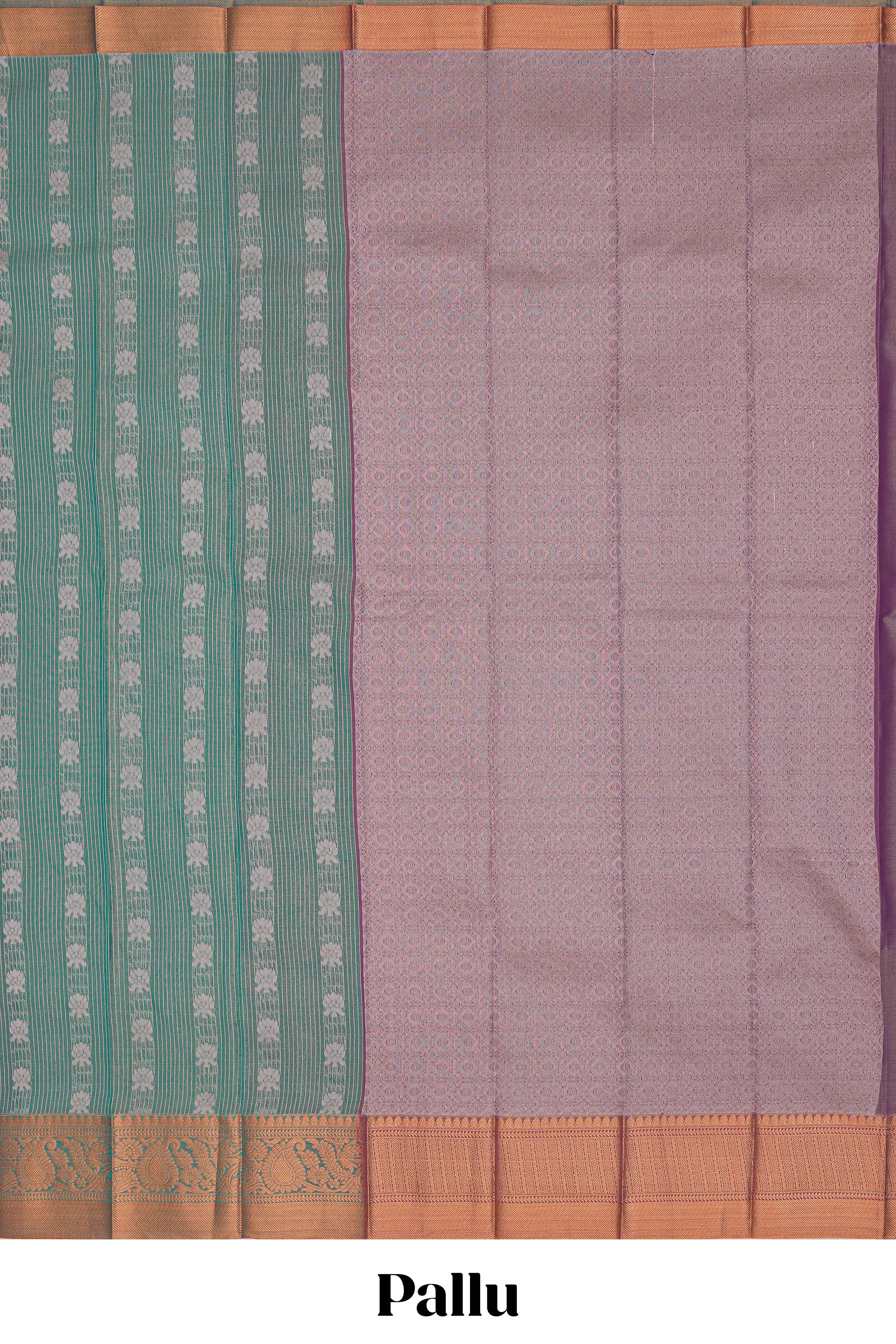 Pine green stripes design tissue saree with contrast border and blouse