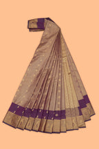 Violet butta design tissue saree with contrast border and blouse