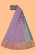 Lavender striped tissue saree with contrast zari border and blouse