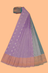Lavender striped tissue saree with contrast zari border and blouse