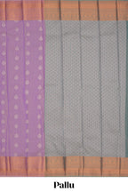 Lavender striped tissue saree with contrast zari border and blouse
