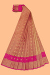Bright Pink striped tissue saree with contrast zari border and blouse