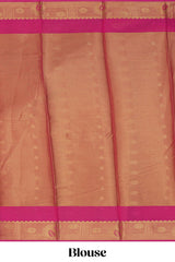 Bright Pink striped tissue saree with contrast zari border and blouse