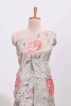Borderless grey floral designed art tissue saree with self pallu and matching blouse