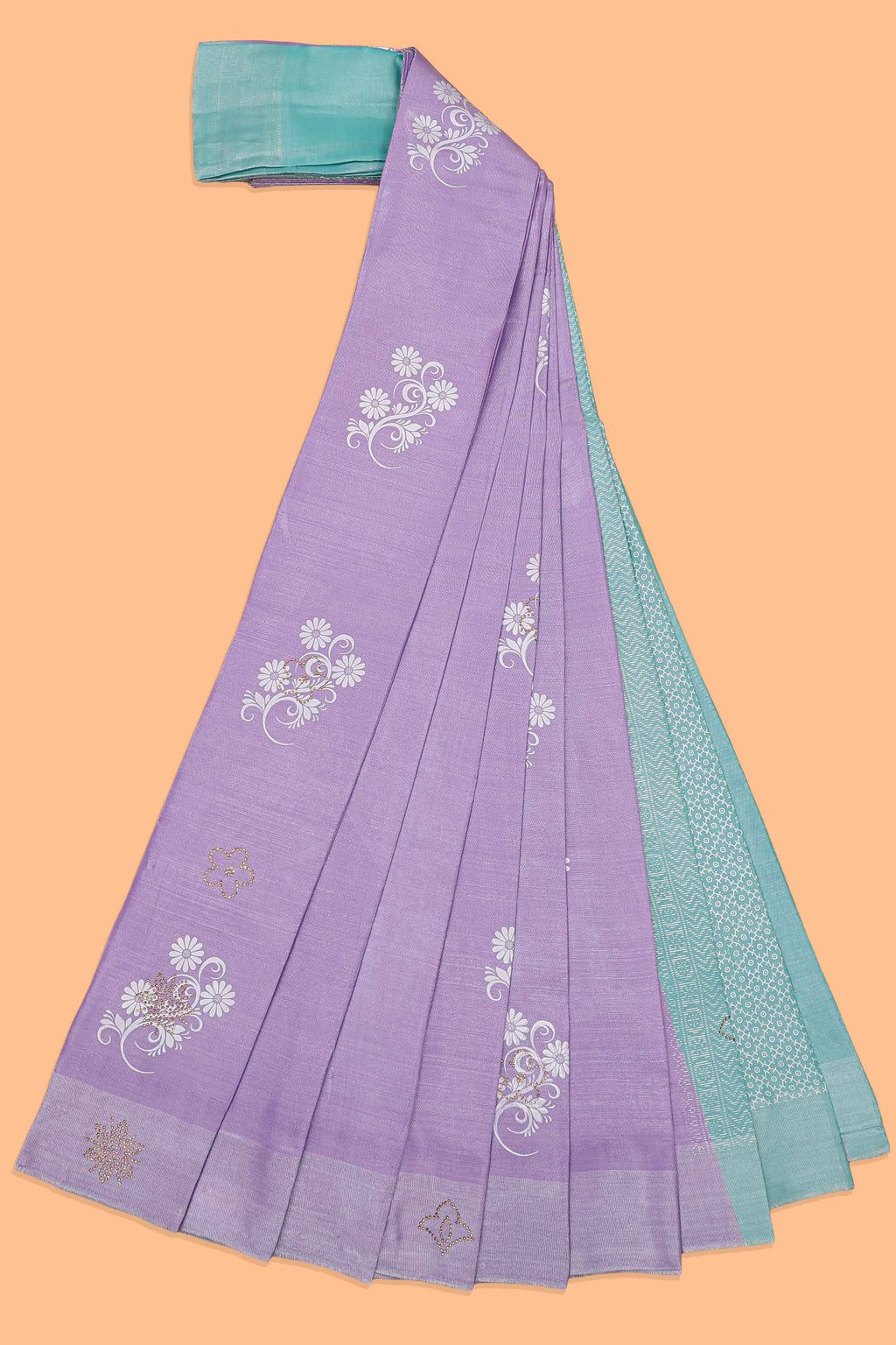 Borderless lavender floral design art tissue saree with contrast  pallu and blouse