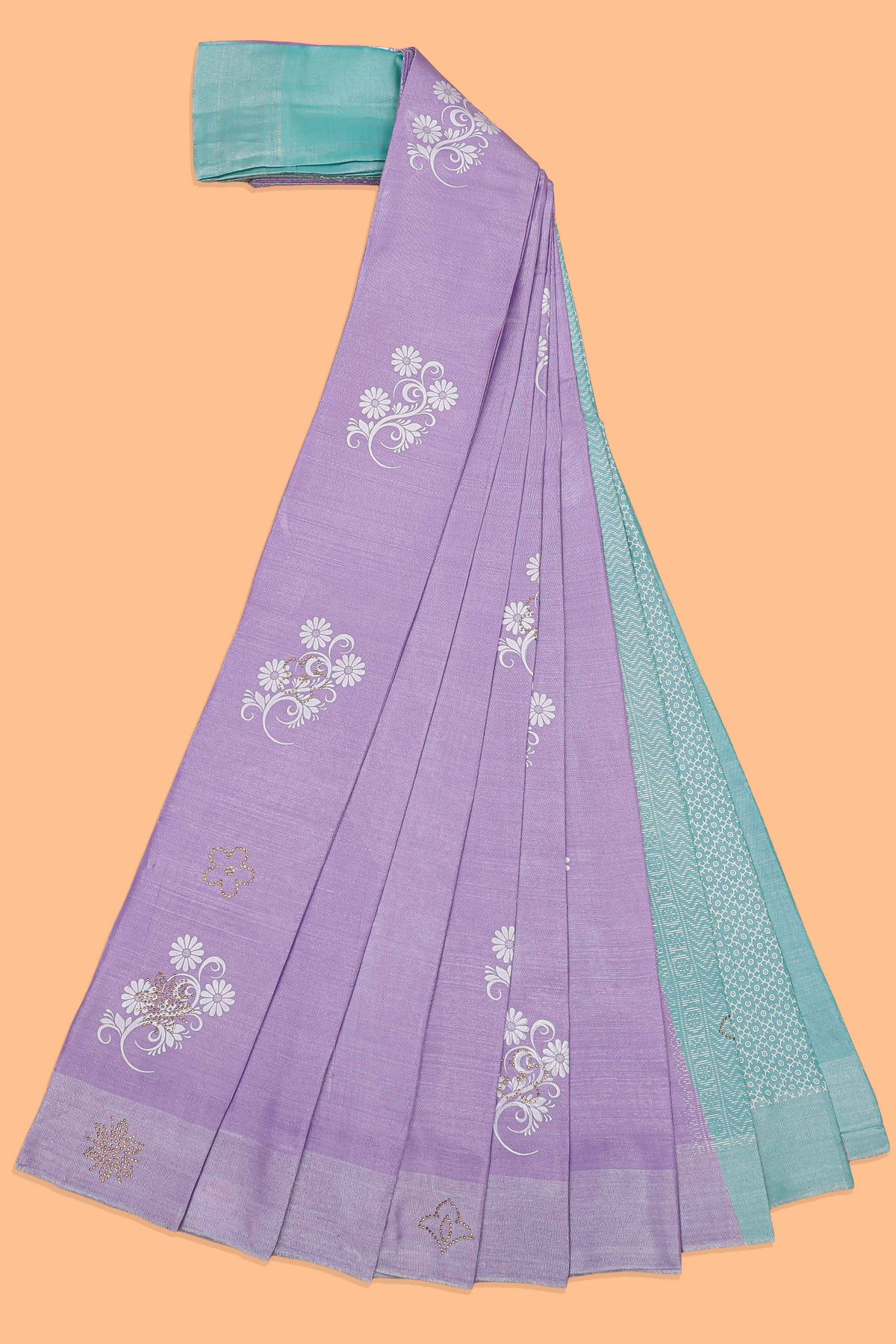 Borderless lavender floral design art tissue saree with contrast  pallu and blouse