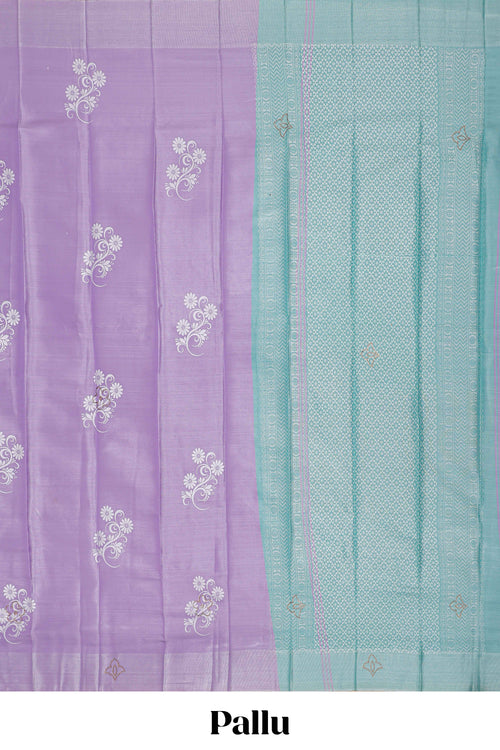 Borderless lavender floral design art tissue saree with contrast  pallu and blouse